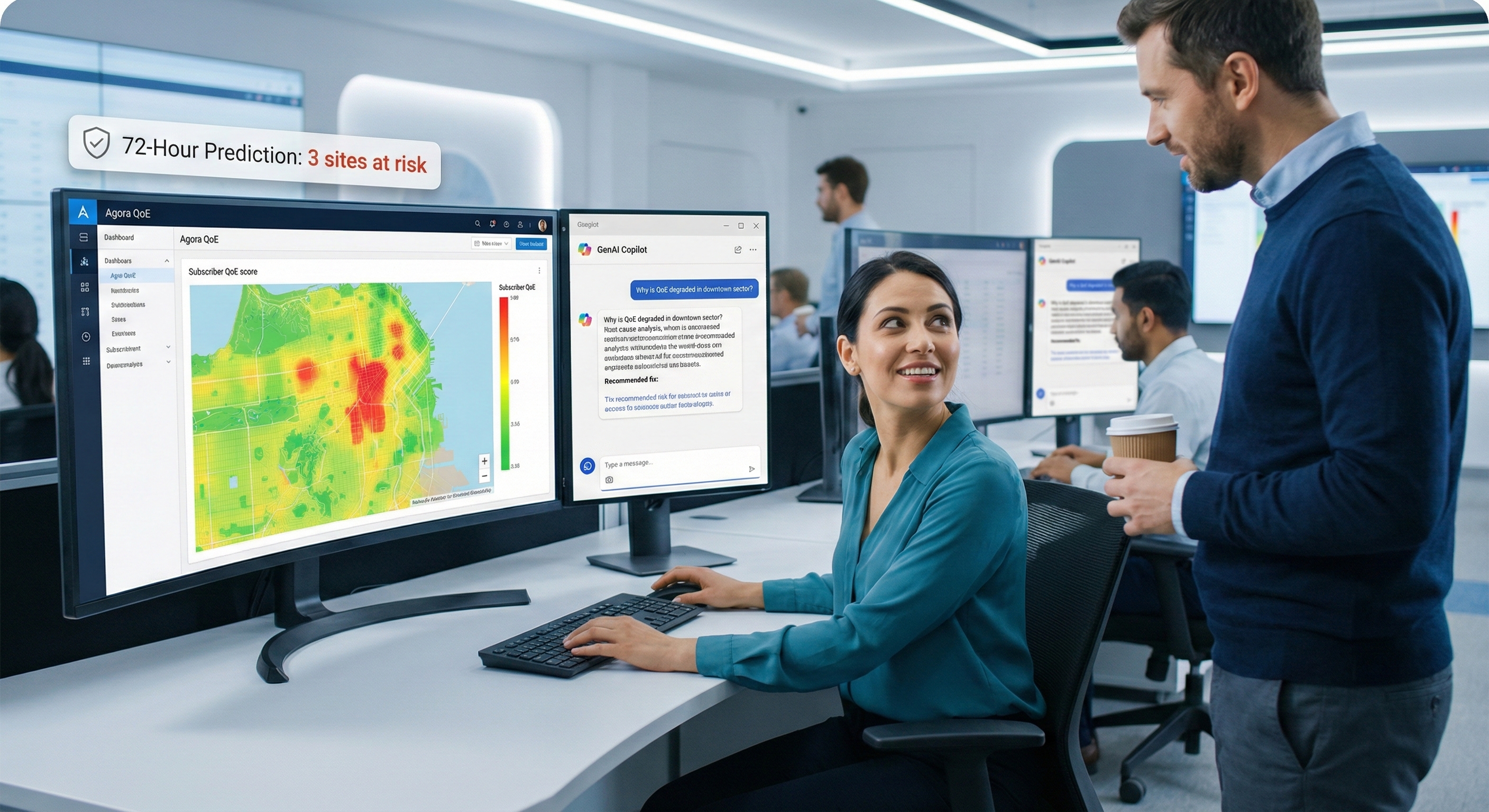 Agora QoE Engine — 72-hour predictive QoE dashboard with GenAI Copilot